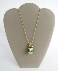 Green Enamel Faberge Pear Rhinestone Egg Locket Magnetic Pendant Necklace - Picture 1 of 8