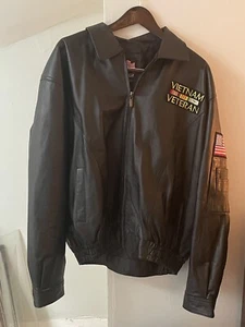 3XL Vietnam Veteran Embroidered Patches Leather Jacket Used *See Photos/Notes* - Picture 1 of 24