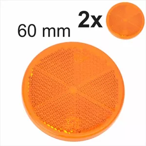 2x 60mm Self-Adhesive Amber Orange Round Circular Trailer Caravan Reflectors - Picture 1 of 1