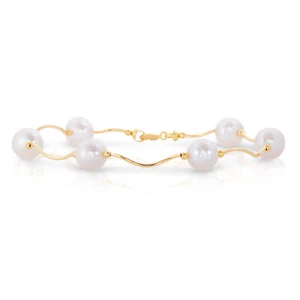 14K Real Solid Gold Natural Freshwater Pearl Station Beaded Bracelet 7" 7.5" 8" - Picture 1 of 3