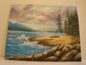 11 x 14 Oil Painting on Canvas Board.............Sailboats on Bay - Picture 1 of 11