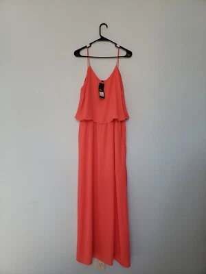 Maxi Vestido sin Mangas Mossimo para Mujer 2XL Cuello en V Rosa Brillante Semi Transparente Fluido Volantes Nuevo con Etiquetas Foto 1 de 4