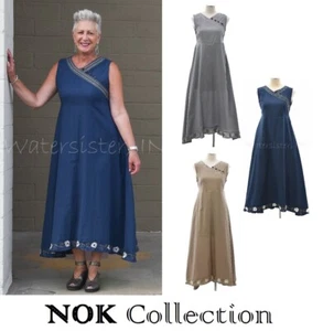 WATERSISTER Cotton NOK Hand Embroidered BETTY DRESS Long Fit/Flare S-4XL COLORS - Picture 1 of 26