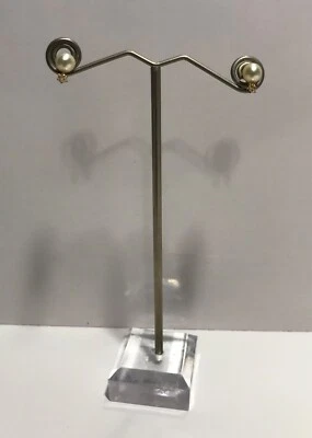 Vintage 14K Yellow Gold Pearl Stud Earrings With Diamond Accents - Image 1 of 4