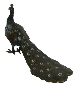 Antica scultura statuina uccellino pavone bronzo Vienna dipinto a freddo #2 Bergman? - Foto 1 di 13