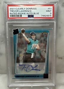 2021 Panini Clearly Donruss Trevor Lawrence RC Rookie BLUE SSP /75 Auto PSA 9 🔥