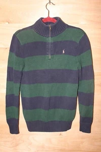 Polo Ralph Lauren Sweater Kids Large 16/18 Green Blue Stripe Long Pullover - Picture 1 of 5