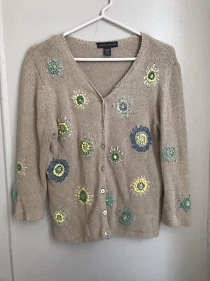 Cárdigan mediano Northern Isles seda lino floral bordado con cuentas Cottage Core Foto 1 de 4