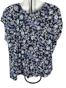 LIZ CLAIBORNE Top Women Career S/S Stretchy FLORAL Round Neck Knit 3X, Blue - Picture 1 of 8