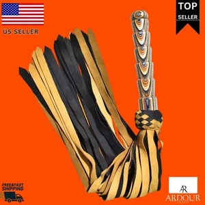 Leather Ultra-Soft Flogger Carved Handle, Whip Paddle Slap with 25 Tails - Picture 1 of 4