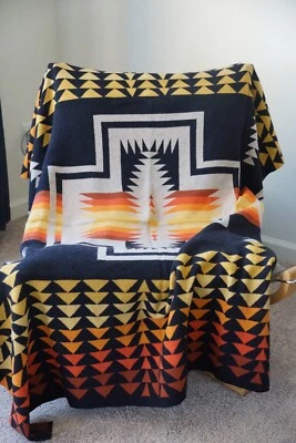 Pendleton Harding Wool Throw Blanket Knit 50"x 60" Navy Tan Yellow Orange NWT - Image 1 of 4