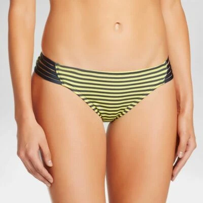 Parte inferior de bikini hipster con tiras amarillo limón/gris a rayas Mossimo XS para mujer nueva Foto 1 de 4