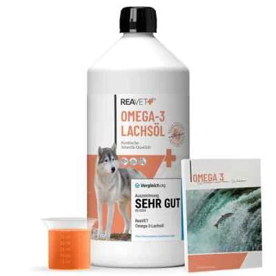 REAVET Lachsöl 1L für Hunde, Katzen und Pferde, Omega 3 &6 Barf Öl, Fischöl