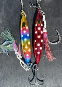 2 400g BLUEFIN TUNA Bomb JIGS - Red Jig Eddie Bomb Heavy Fully Rigged Night - Picture 1 of 8