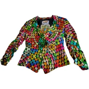 Vintage Trelise Cooper Funky Retro Silk Waist Jacket Size(8) Test Pattern Jacket - Picture 1 of 11