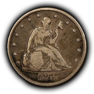 1875-CC 20c Seated Liberty Twenty Cent Piece Silver Coin - VG/Fine - B4824 - Image 1 of 4