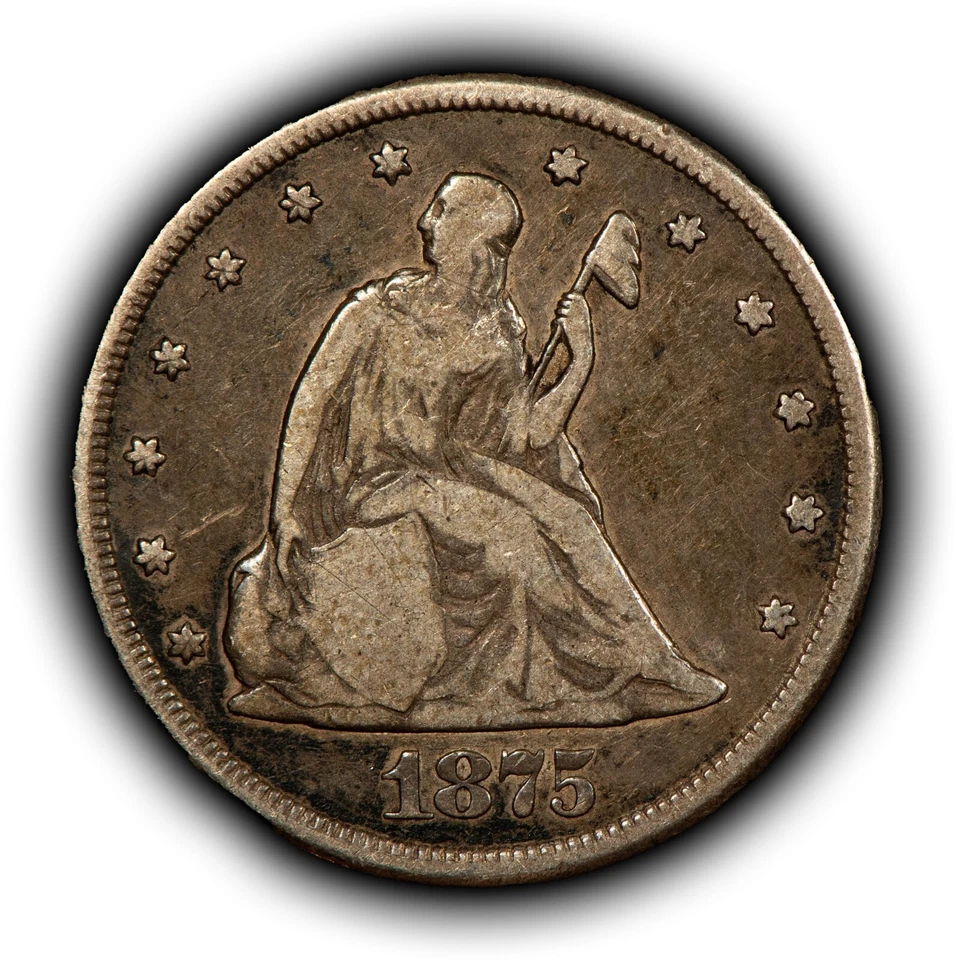 1875-CC 20c Seated Liberty Twenty Cent Piece Silver Coin - VG/Fine - B4824 - Image 1 of 4