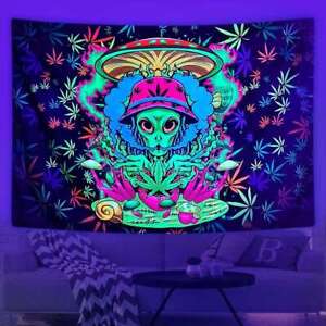 Hippie Weed Blacklight Wall Art Poster Tapestry Wall Hanging Large UV Reactive