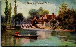 Varysburg NY - Placeres de verano - día perezoso en el río 1910 postal vintage SD1 - Imagen 1 de 2