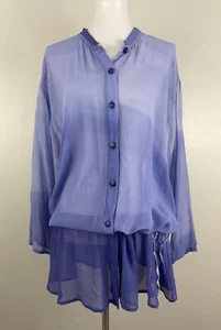 Winter Sun Cinch Tunic Button Down Shirt Purple Sheer Ombre Oversized Silk LG - Picture 1 of 5