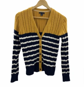 Tommy Hilfiger Womens Cardigan Sweater Blue Yellow White Striped Button-up Small - Picture 1 of 9