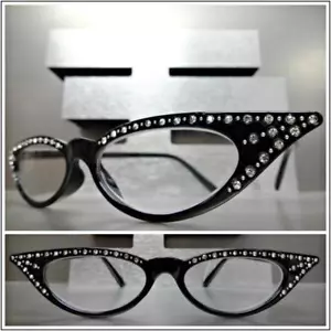 Women Classy Elegant Retro CAT EYE READING EYE GLASSES READERS Bling Black Frame - Picture 1 of 9