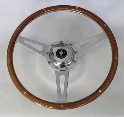 1968 - 77 Mustang Cobra Style 9 Hole Wood Steering Wheel 15" Mustang Center Cap - Image 1 of 4