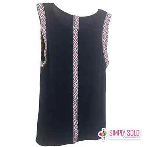 W5 Women's Sleeveless Tank Top Anthropologie Boho Neck Embroidered Accent Trim L - Picture 1 of 7