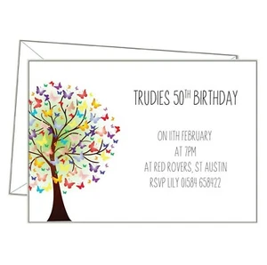 PERSONALISED INVITATIONS - Butterfly tree Invites, adults women's birthday si40  - Picture 1 of 10