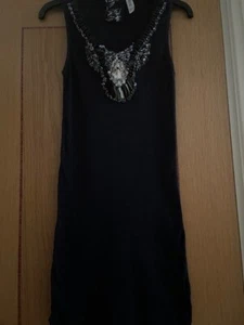 Beaded/sequinned Navy Blue Ribbed VEST TOP (DenimCo) - Picture 1 of 10