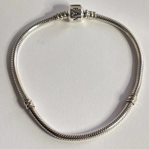 7.9" PANDORA Moments Snake Chain Barrel Clasp Silver Bracelet 590702HV - Picture 1 of 1