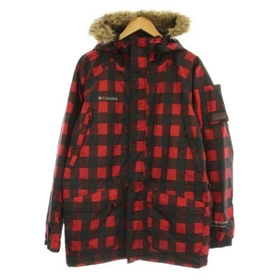 Columbia OMNI-TECH Nylon Mountain Parka Jacket Coat Check Hood Fur M Red Used ca - Image 1 of 4