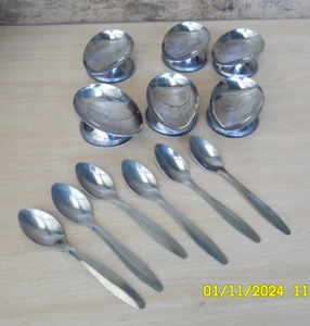 C2/ 6 COUPE A AVOCAT + 6 CUILLERES VINTAGE INOX ....TRES BON ETAT - Picture 1 of 6