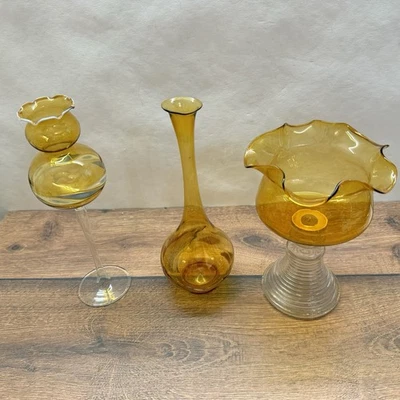 Bernstein Glasvase Set – mundgeblasen vintage / amber glass vase set - Bild 1 von 4