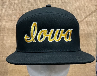 Sombrero Iowa Hawkeyes seis paneles billete plano en negro 100 % algodón ajustable Foto 1 de 4