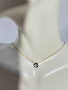 diamond necklace fine jewelry 14k gold natural 14point thick bezel 16” chain - Picture 1 of 4