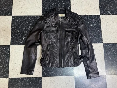 Michael Kors Blk Lamb Leather Quilted Neck Strap Cafe Racer Motorcycle Jacket M - Image 1 of 4