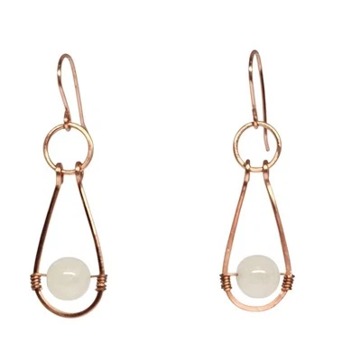 Handcrafted Copper Teardrop Dangle Boho Earrings with Yellow Jade Dyed Gemstones - Image 1 of 4