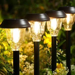 Solar Lights Outdoor Waterproof, 6 Pack Metal Glass Solar Pathway Lights Outd... - Picture 1 of 6