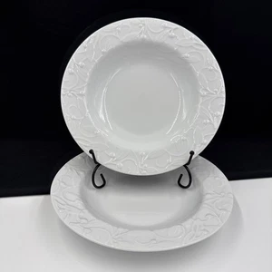 Dansk Floating Leaves Set Of (2) 9 1/8” Large Rim Soup Bowls Porcelain•PRISTINE• - Picture 1 of 16