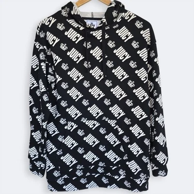 Juicy Couture Womens Crown Juicy Black & White Hoodie Sweatshirt Medium M Y2K  - Image 1 of 4