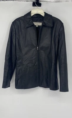 Chaqueta Liz Claiborne Mujer Cuero Negro Manga Larga Bolsillos Cremallera Completa Talla LP Foto 1 de 4