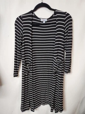 Lularoe Elegante Cárdigan Sariah Plumero Suéter Talla 12 Negro Blanco A Rayas Foto 1 de 4