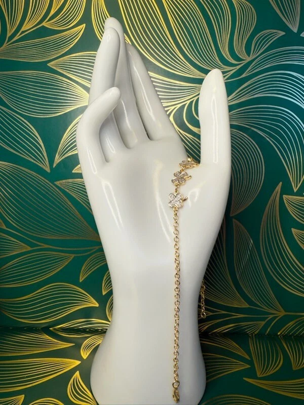 Tobillera de trébol de dos tonos llena de oro de 18 quilates de 10 pulgadas Foto 1 de 1