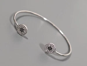 JCM Brass Silver Tone CZ Round Pave Black Cuff Bracelet 7 inch - Picture 1 of 10