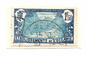 Establecimientos de estampillas de Oceanía Francesa 1928-29 azul 1,5 fr usadas ligeramente con bisagras - Imagen 1 de 1