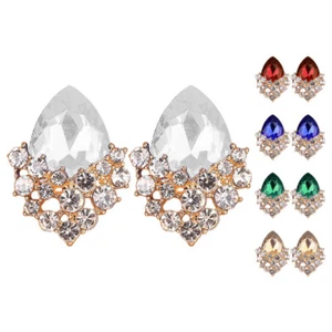Non-Pierced Gold Plated Rhinestone Cluster Crystal Stud Style Clip On Earrings - Picture 1 of 35