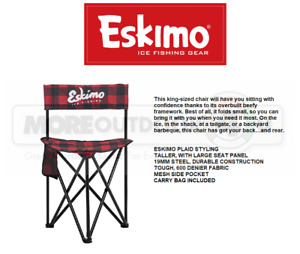 34779 New Plaid XL Eskimo Ice Fishing Gear Folding Chair With Carry Bag 