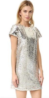 Rebecca Minkoff Glittery Off-White Silver Sequin Lynx Mini Dress Size 6 $278 *** - Image 1 of 4
