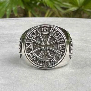 Handcrafted 925 Sterling Silver Templar Cross KnightSeal Christian Catholic Ring - Picture 1 of 7